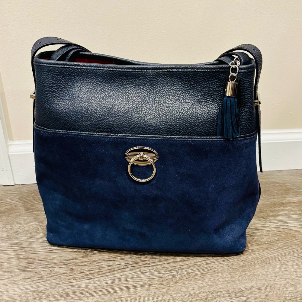 Talbots Navy Suede and Leather Shoulder Bag